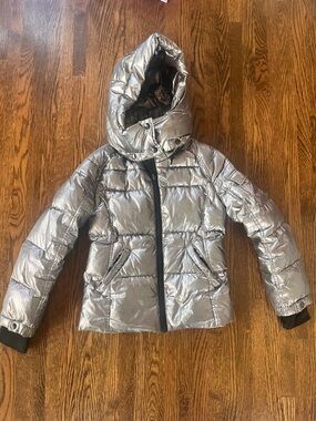 6-8 Girls S13 Metallic Silver Puffer Jacket with Hood